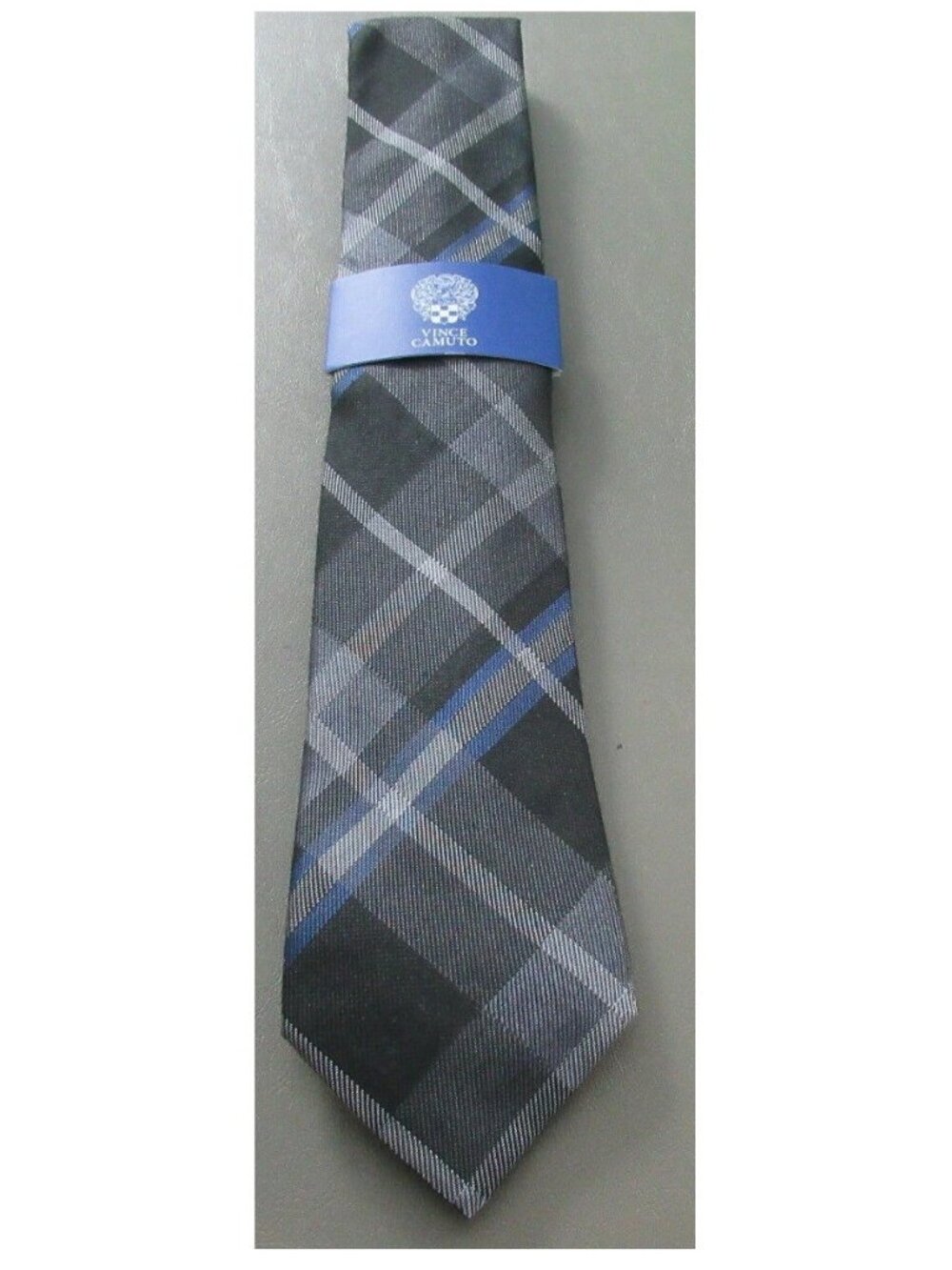 Vince Camuto Mens Zecca Plaid 3'' Silk Blend Neck Tie, Black/Gray, One Size